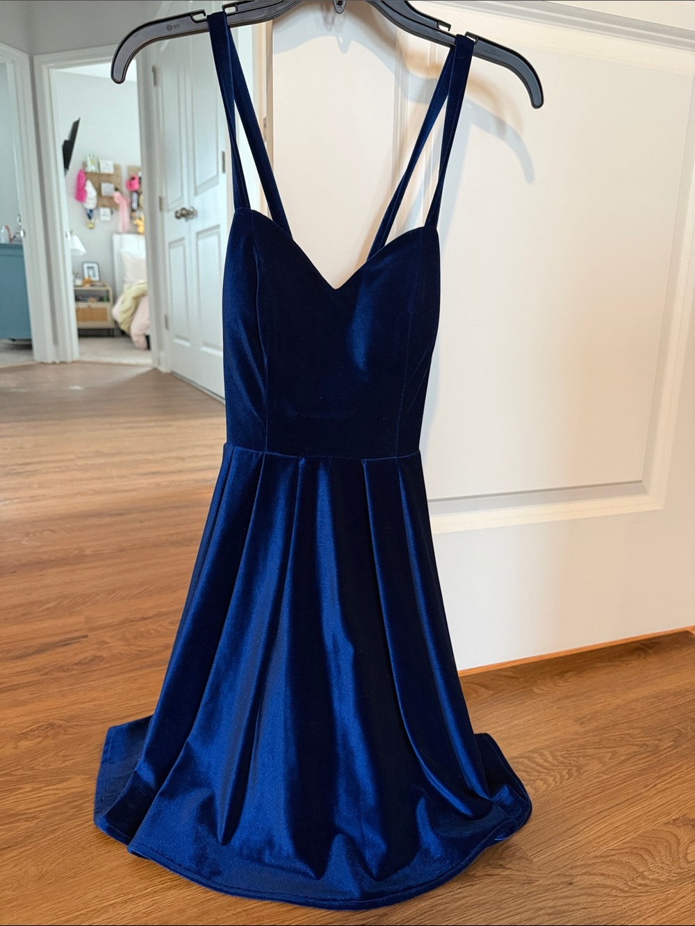 Sapphire Blue Velvet A-Line w/ Bodice and Lace-Up Back